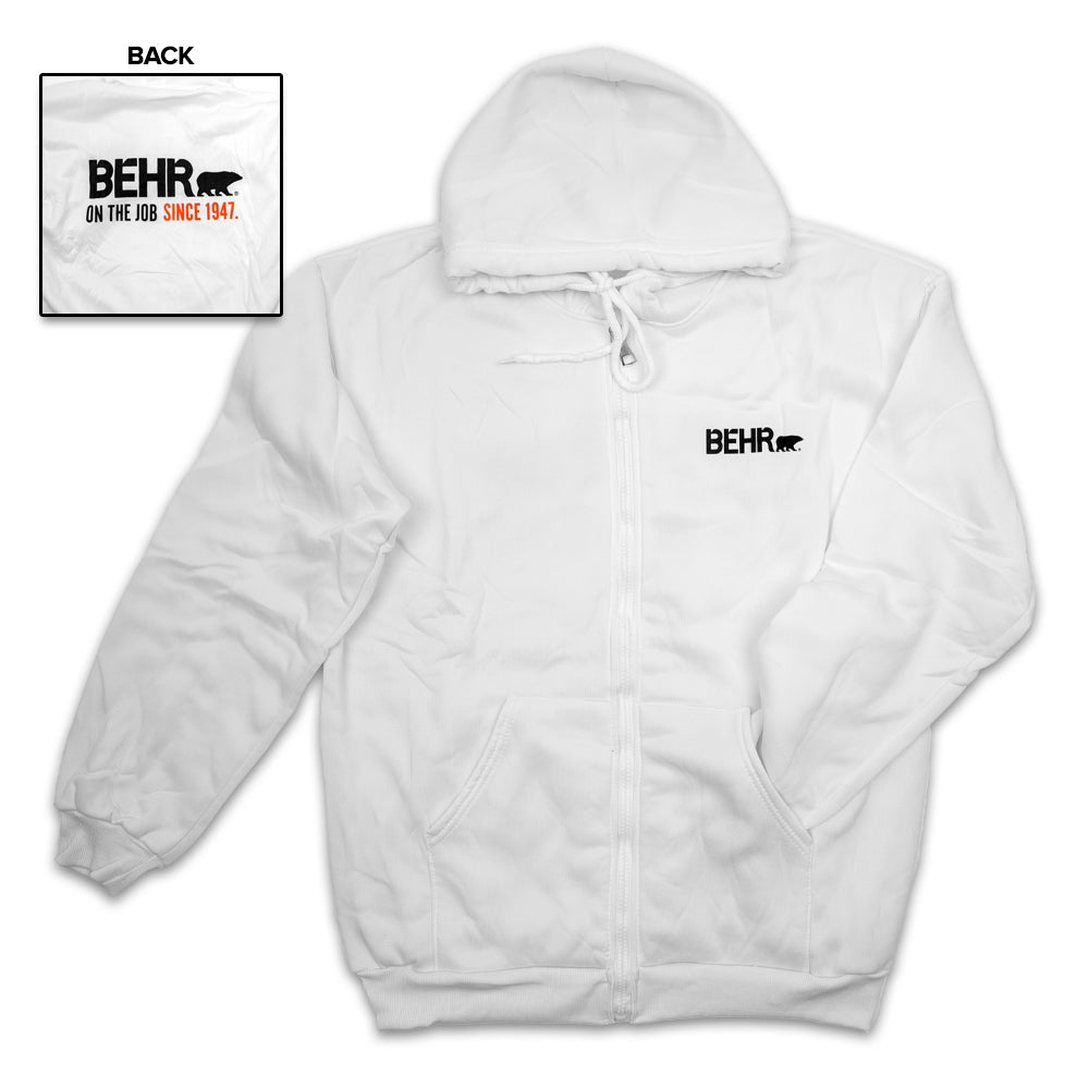 Behr White Zip Hoodie Sweatshirt (Sales Collateral)