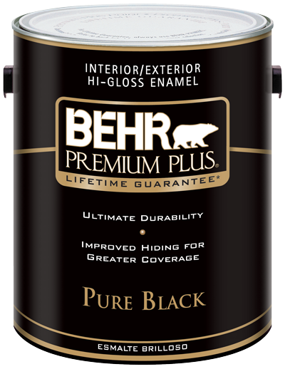 BEHR PREMIUM PLUS® Interior/Exterior Hi-Gloss Enamel- Pure Black - Low VOC