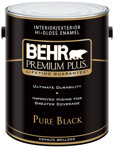 BEHR PREMIUM PLUS® Interior/Exterior Hi-Gloss Enamel- Pure Black - Low VOC