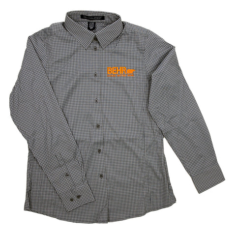 Work Wear Ladies Button Up Small Check Graphite